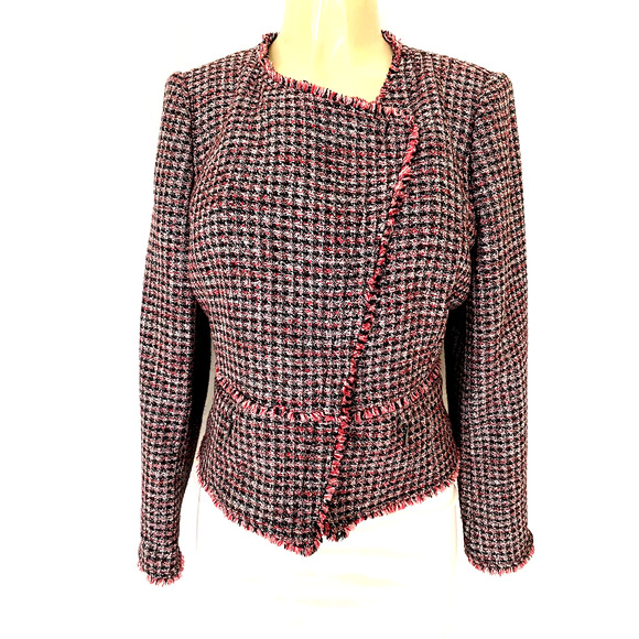 WHBM White House Black Market Red Tweed Jacket Blazer Zip Front Pocket M… - Picture 5 of 7